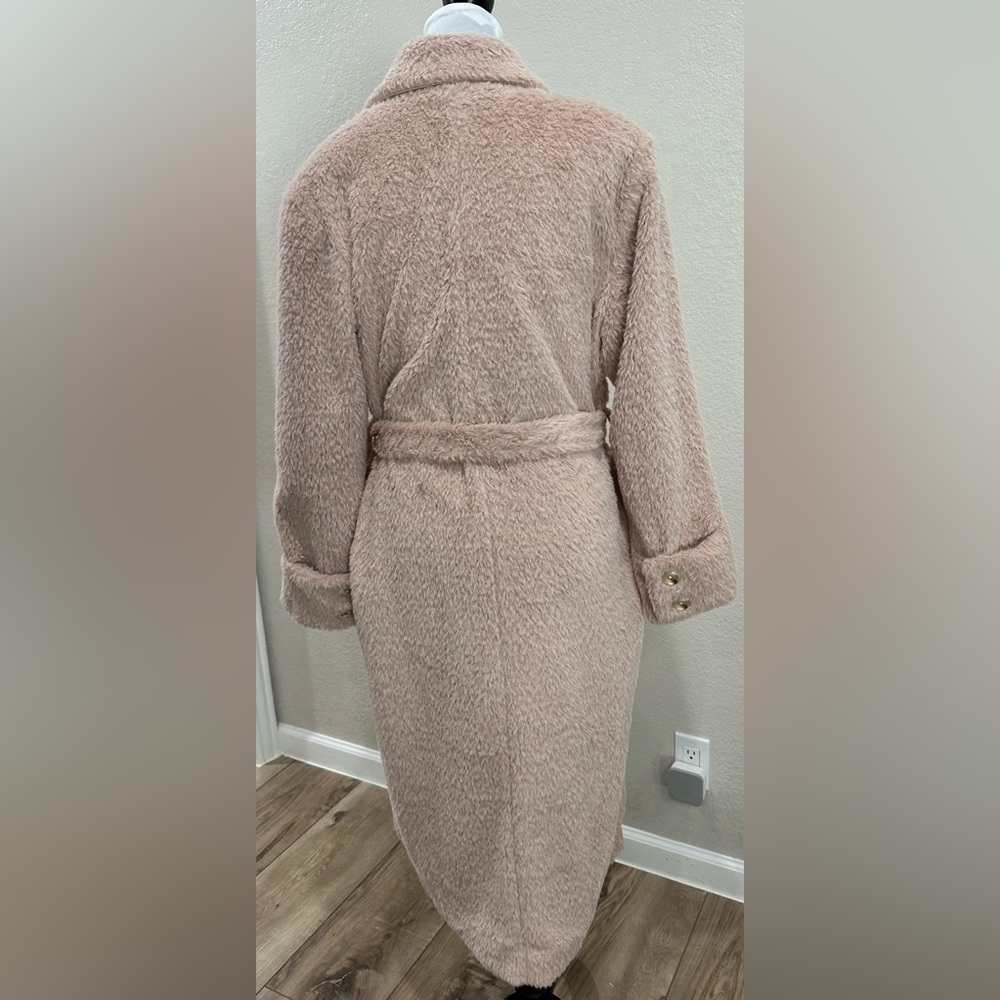 🆕 FREE PEOPLE Cuff it Coat Pink Teddy Cozy Faux Fur Trench Coat Jacket - Picture 13 of 13